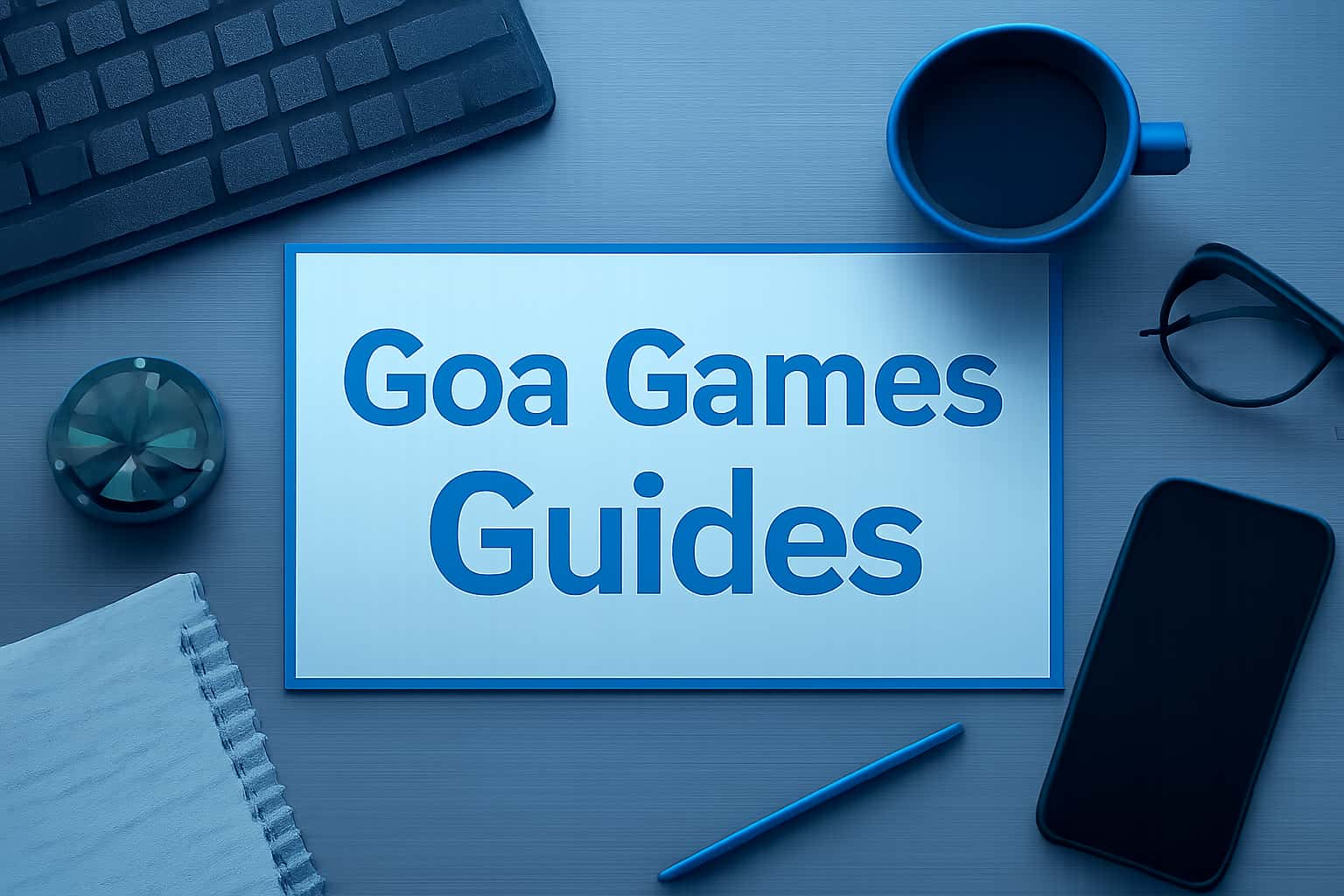 A neutral informational scene illustrating Goa Games Guides with a focus on the app's features.